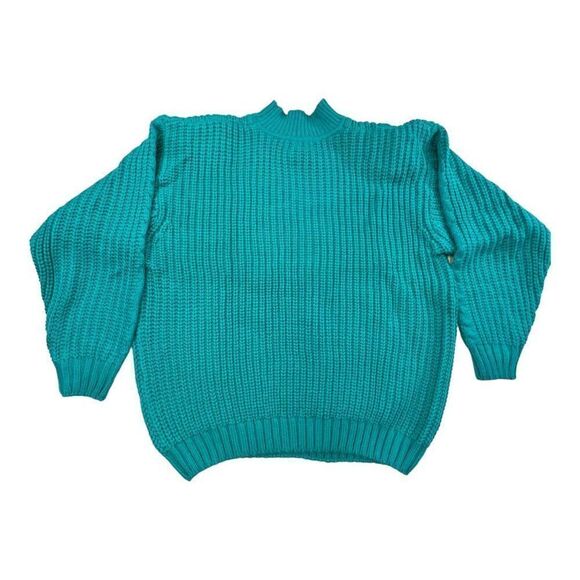 Ellemenno Women's Chunky Cable Knit Mock Neck Pullover Sweater Jade Large NWT - Picture 6 of 9